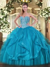Discount Baby Blue Quinceanera Gown Military Ball and Sweet 16 and Quinceanera with Beading and Ruffles Sweetheart Sleeveless Lace Up