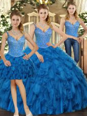 Artistic Floor Length Teal Quinceanera Dresses Straps Sleeveless Lace Up