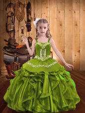 Olive Green Sleeveless Floor Length Embroidery and Ruffles Lace Up Little Girls Pageant Gowns