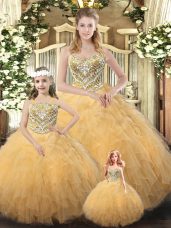 Delicate Ball Gowns Quinceanera Gowns Champagne Sweetheart Organza Sleeveless Floor Length Lace Up
