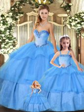 Beading and Ruffled Layers 15th Birthday Dress Baby Blue Lace Up Sleeveless Floor Length
