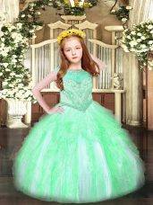 Apple Green Scoop Zipper Beading and Ruffles Child Pageant Dress Sleeveless