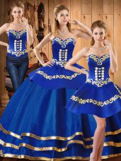 Attractive Satin and Tulle Sleeveless Floor Length 15th Birthday Dress and Embroidery