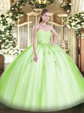 Beading and Appliques Sweet 16 Dress Yellow Green Lace Up Sleeveless Floor Length