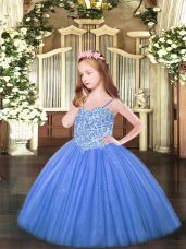 Baby Blue Sleeveless Appliques Floor Length Little Girls Pageant Gowns