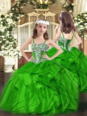 Excellent Straps Sleeveless Lace Up Girls Pageant Dresses Green Organza