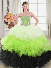 Adorable Floor Length Lace Up Sweet 16 Quinceanera Dress Multi-color for Sweet 16 and Quinceanera with Beading and Ruffles