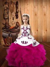 Cute Sleeveless Lace Up Floor Length Embroidery and Ruffles Party Dress for Girls
