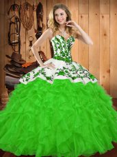 Sleeveless Floor Length Embroidery and Ruffles Lace Up 15th Birthday Dress with