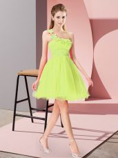 Amazing Organza Asymmetric Sleeveless Zipper Beading and Hand Made Flower Dress for Prom in Yellow Green
