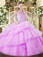 Bateau Sleeveless Tulle Sweet 16 Quinceanera Dress Beading and Ruffles and Pick Ups Zipper