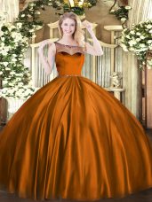 High Quality Brown Sleeveless Beading Floor Length Quince Ball Gowns