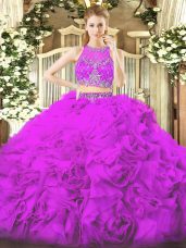 Luxury Ball Gowns Quince Ball Gowns Lilac Scoop Fabric With Rolling Flowers Sleeveless Floor Length Zipper