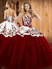 Exceptional Wine Red Sleeveless Embroidery Floor Length Quinceanera Dresses