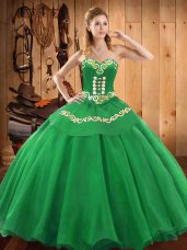 Smart Sweetheart Sleeveless Vestidos de Quinceanera Floor Length Embroidery Green Satin and Tulle