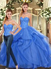 Wonderful Blue Sleeveless Organza Lace Up Sweet 16 Quinceanera Dress for Military Ball and Sweet 16 and Quinceanera