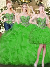 Green Sleeveless Beading and Ruffles Floor Length Quinceanera Dresses