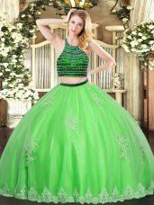 Spectacular Sleeveless Beading and Appliques Zipper Quinceanera Gowns