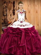 Sleeveless Lace Up Floor Length Embroidery and Ruffles Sweet 16 Dresses