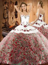 Low Price Multi-color Ball Gowns Fabric With Rolling Flowers Sweetheart Sleeveless Embroidery Lace Up Sweet 16 Dress Sweep Train