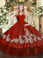 New Style Wine Red Sleeveless Embroidery Floor Length Quinceanera Dresses