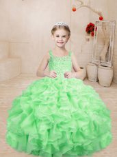 Fashion Apple Green Lace Up Pageant Gowns For Girls Beading and Ruffles Sleeveless Floor Length