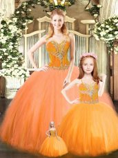 Custom Made Orange Red Sleeveless Beading Floor Length Quinceanera Dresses