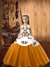 Straps Sleeveless Organza Pageant Gowns For Girls Embroidery Lace Up