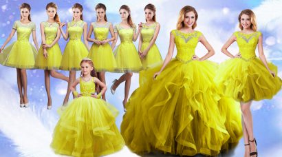 Fabulous Yellow Ball Gowns Beading and Ruffles Quinceanera Dresses Lace Up Organza Sleeveless Floor Length
