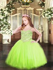 Perfect Floor Length Yellow Green Casual Dresses Tulle Sleeveless Appliques