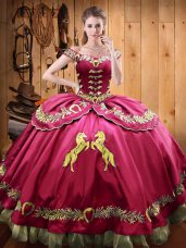 Beading and Embroidery 15th Birthday Dress Hot Pink Lace Up Sleeveless Floor Length