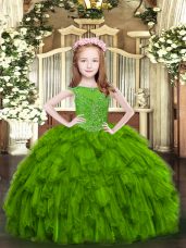 Sleeveless Zipper Floor Length Beading and Ruffles Child Pageant Dress