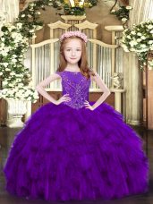 Beading and Ruffles Girls Pageant Dresses Purple Zipper Sleeveless Floor Length