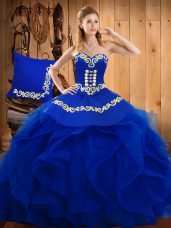 Custom Design Floor Length Blue Vestidos de Quinceanera Sweetheart Sleeveless Lace Up