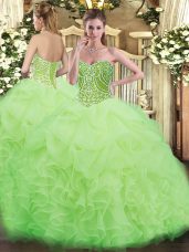 Yellow Green Sweetheart Neckline Beading and Ruffles Quinceanera Dress Sleeveless Lace Up