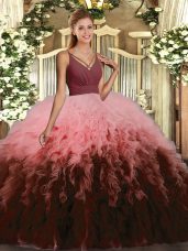 Hot Sale Ruffles Sweet 16 Dresses Multi-color Backless Sleeveless Floor Length