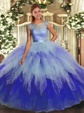 Multi-color Quinceanera Gowns Sweet 16 and Quinceanera with Beading and Ruffles Scoop Sleeveless Backless
