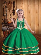 Green Ball Gowns Straps Sleeveless Organza Floor Length Lace Up Embroidery and Ruffled Layers Womens Party Dresses