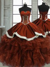 Fabulous Sleeveless Floor Length Beading and Ruffles Lace Up Quinceanera Gowns with Rust Red