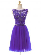 Flare Purple Sleeveless Beading Mini Length Prom Dresses