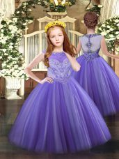 Ball Gowns Little Girl Pageant Dress Lavender Scoop Tulle Sleeveless Floor Length Zipper