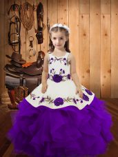 Purple Sleeveless Embroidery and Ruffles Floor Length Little Girls Pageant Dress