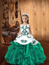 Straps Sleeveless Lace Up Little Girls Pageant Dress Turquoise Organza