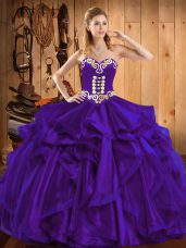 Sweetheart Sleeveless Organza Vestidos de Quinceanera Embroidery and Ruffles Lace Up