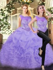 Classical Two Pieces Sweet 16 Quinceanera Dress Lavender Scoop Organza Sleeveless Floor Length Zipper