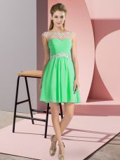 Spectacular Apple Green Prom Dresses Prom and Party with Beading Scoop Cap Sleeves Lace Up