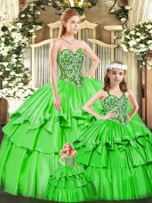 Green Sweetheart Lace Up Beading and Ruffled Layers Vestidos de Quinceanera Sleeveless