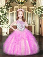 Lilac Organza Zipper Child Pageant Dress Sleeveless Floor Length Beading and Ruffles
