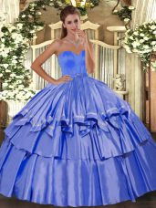 Great Blue Sleeveless Taffeta Lace Up Sweet 16 Dresses for Military Ball and Sweet 16 and Quinceanera