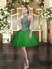 Ball Gowns Prom Dress Dark Green Halter Top Tulle Sleeveless Mini Length Lace Up